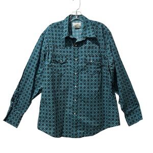 Wrangler Western Teacher Brushpopper Shirt Men XL Teal Pearl Snap Cowboy VTG